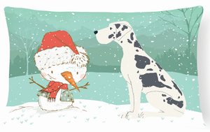 Snowman Christmas Dog Art Canvas Fabric Decorative Pillow - 652259282135