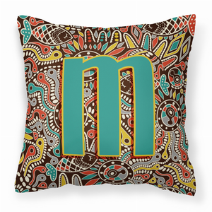 Carolines Treasures Monogram Letter Retro Tribal Alphabet Fabric Decorative Pillow, 14x14 Inches, 100% Polyester, Durable