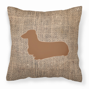 Carolines Treasures Dog Silhouette Burlap Fabric Decorative Pillow, Blue Brown, 14x14 Inches  Decorative Accent Pillow 