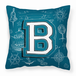 Monogram Letter Sea Doodles Alphabet Fabric Decorative Pillow - 615872978847