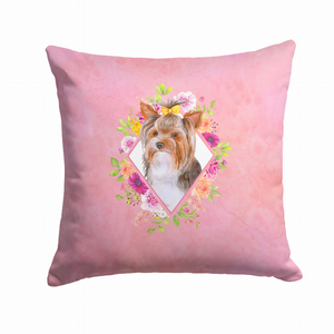 Floral Design with Dog Picture Fabric Decorative Pillow - 194030081556