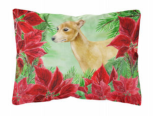 Poinsettas Dog Art Canvas Fabric Decorative Pillow - 652259193332
