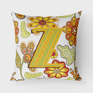 Letter Floral Mustard and Green Fabric Decorative Pillow - 615872980116