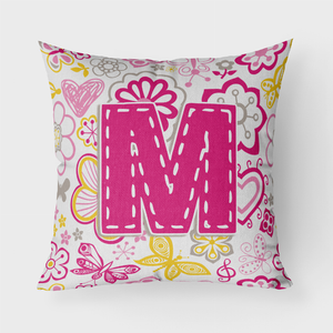 Letter Flowers and Butterflies Pink Fabric Decorative Pillow - 615872980505