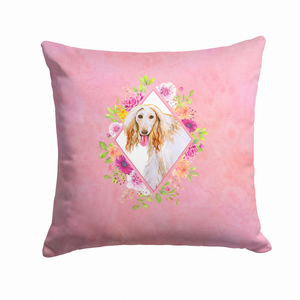 Floral Design with Dog Picture Fabric Decorative Pillow - 194030080719