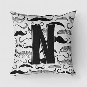 Letter Moustache Initial Fabric Decorative Pillow - 615872981557