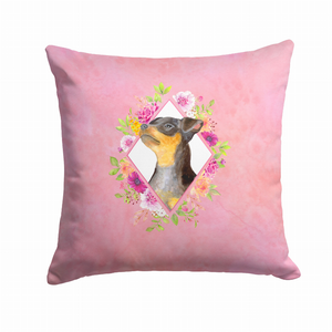 Floral Design with Dog Picture Fabric Decorative Pillow - 194030081570