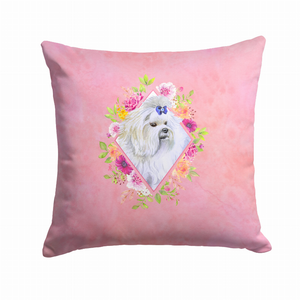 Floral Design with Dog Picture Fabric Decorative Pillow - 194030081204