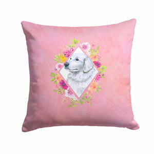 Floral Design with Dog Picture Fabric Decorative Pillow - 194030081211