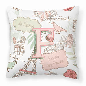 Monogram Letter Love in Paris Pink Fabric Decorative Pillow - 615872975778