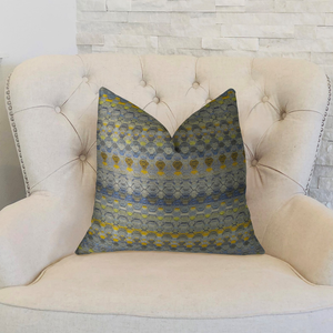 Plutus Blue Wynne Blue Navy and Yellow Handmade Luxury Pillow - 663701014686