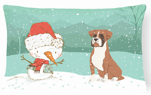 Snowman Christmas Dog Art Canvas Fabric Decorative Pillow - 652259282074