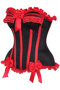 Top Drawer Black/Red Steel Boned Burlesque Corset - 840389606413