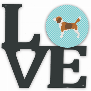 Checkerboard Dog Profile Metal Wall Artwork LOVE - 194030195574