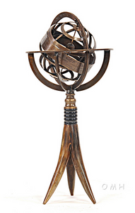 Brass Armillary Globe with Buffalo Horn Stand - 640901135526