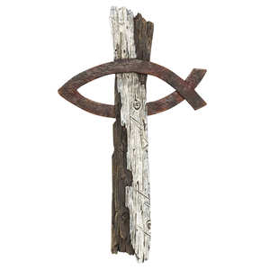 Wall Cross Fish Wood Look Resin - 603799144070