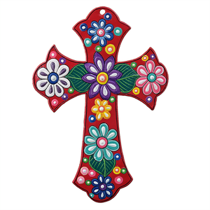 Painted Red Floral Cross - 798118809812