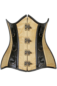 Top Drawer Brocade & Faux Leather Steel Boned Under Bust Corset - 655222137036