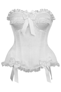 Top Drawer White Satin Steel Boned Burlesque Corset - 840389607328