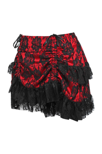 Red/Black Lace Ruched Bustle Skirt - 840389601180