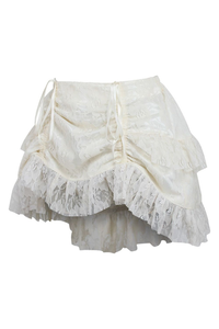 Cream Lace Ruched Bustle Skirt - 840389601241