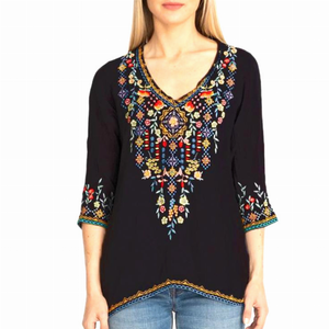 Private Garden Embroidered Tunic Tops In Vivid Colors - 723466564649