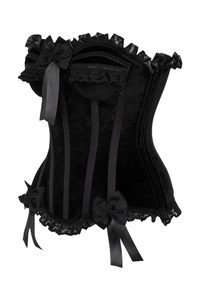 Top Drawer Black Velvet Steel Boned Burlesque Corset - 840389607441
