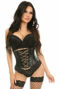 Lavish Wet Look Mini Cincher Corset with Gold Chains - 655222074751