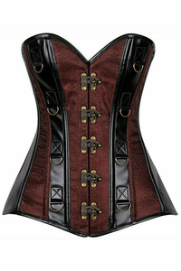 Top Drawer Brocade & Faux Leather Steel Boned Corset - 635409141377