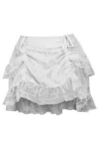 White Lace Ruched Bustle Skirt - 840389601203