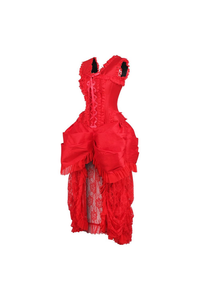 Top Drawer Steel Boned Red Lace Victorian Bustle Corset Dress - 840389604518