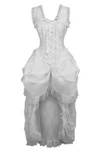 Top Drawer Steel Boned White Lace Victorian Bustle Corset Dress - 840389601074