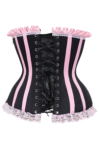 Top Drawer Black/Pink Steel Boned Burlesque Corset - 840389606550