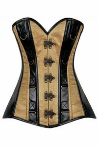 Top Drawer Brocade & Faux Leather Steel Boned Corset - 635409142343