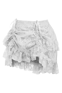 White Lace Ruched Bustle Skirt - 840389601210