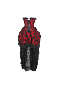 Top Drawer Steel Boned Red with Black Lace Bustle Corset Dress - 840389604594