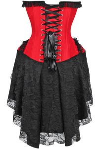 Top Drawer Steel Boned Strapless Red/Black Lace Victorian Corset Dress - 810112205589
