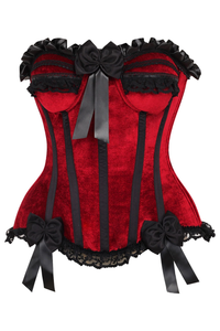 Top Drawer Dark Red Velvet Steel Boned Burlesque Corset - 840389607533