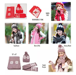 Snow Angel 3 piece XMAS Set of Scarf, Hat And Gloves In 2 Tones - 740016245810