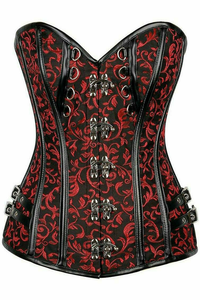 Top Drawer Brocade & Faux Leather Steel Boned Corset - 782588099668