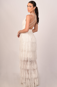 Akalia Collection Clarise White Lace Maxi Dress, With White, V-Neck, Full Length