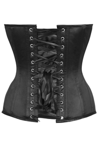 Top Drawer Black Satin Steel Boned Overbust Corset - 840389606925