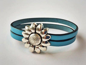 Silver/Brass Flower Leather Bracelet - 000854125427