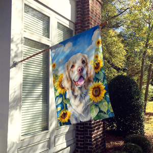 Clumber Spaniel in Sunflowers House Flag - 194030962459