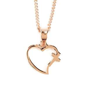 Rose Plated Open Heart Cross Necklace - 714611163619