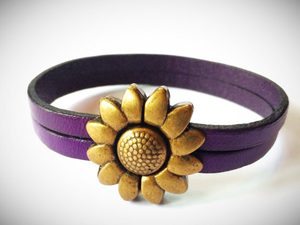 Silver/Brass Flower Leather Bracelet - 000854125429