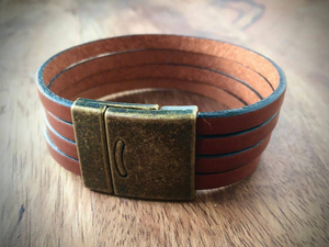 Leather Cuff Bracelet Black, Light/Dark Brown - 000854125357