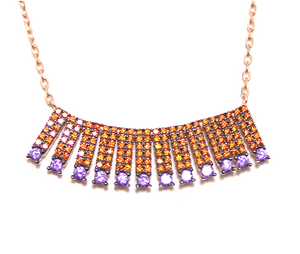 Simulated Garnet Amethyst Bar Necklace, 925 Sterling Silver, Rose Gold - 000354897043