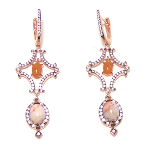 Picasso Jasper & Peach Agate Dangle Earrings, 925 Sterling Silver, Rose Gold - 000354896937