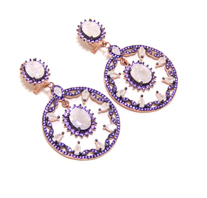 Multi-Stone Amethyst & Crystal Color Circle Dangle Earrings in 925 Sterling Silver, Rose Gold - 000354896900